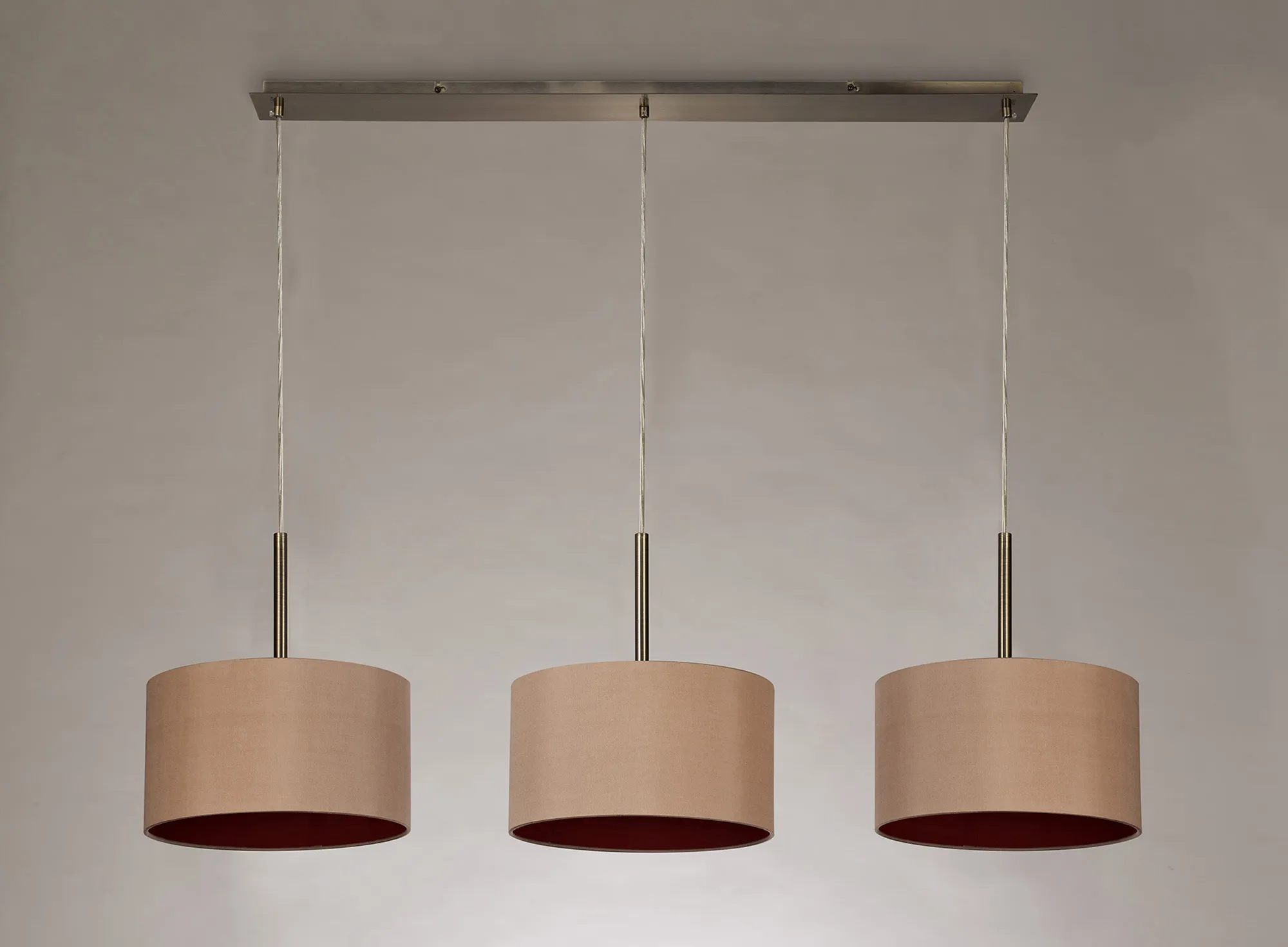 Baymont 30cm Shade 3 Light Pendant Antique Brass, Antique Gold/Ruby DK0574  Deco Baymont AB AG